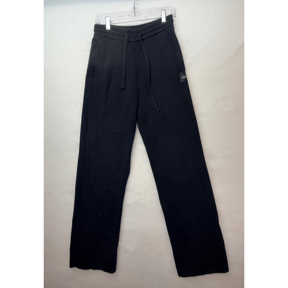 Alo Yoga Ribbed Knit Lounge Black Wide Leg Drawstring Sweatpants -Sm
-damaged